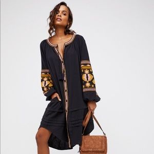 Boho embroidered black summer dress.